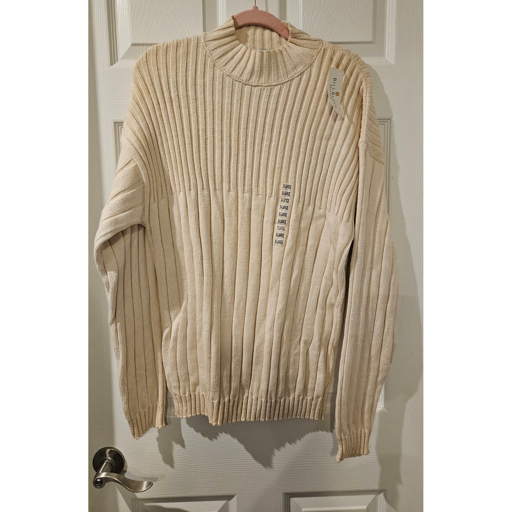 Vintage Bill Blass Menswear Sweater XL Cream Ribbed‎ Cotton NWT Made in USA